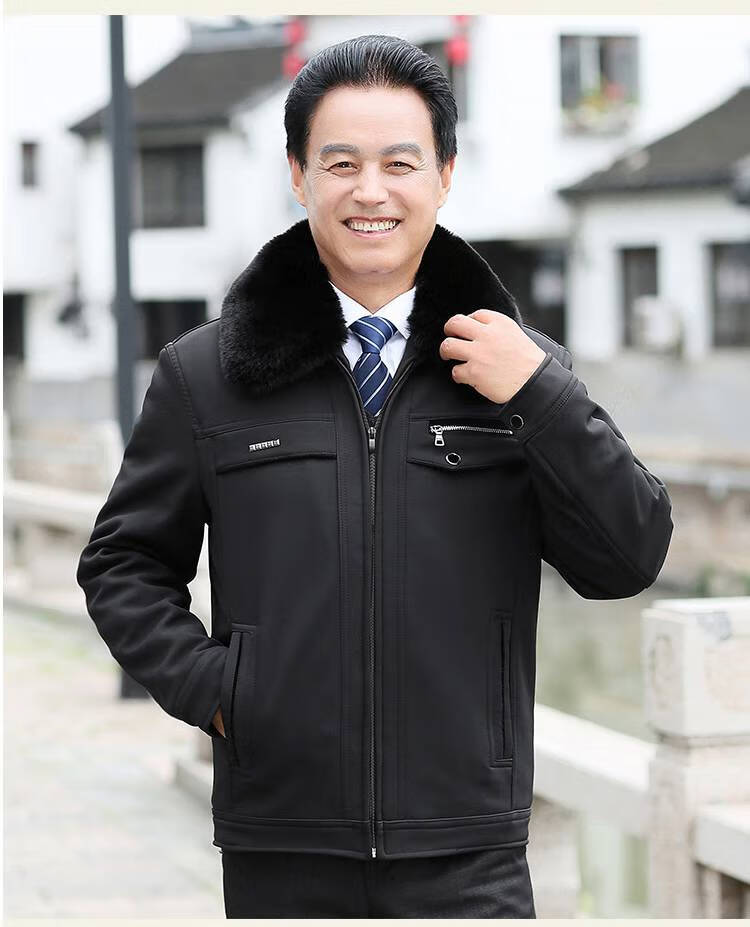 中老年男装爸爸加厚宽松70岁爷爷冬装老人加绒保暖外套8021年秋冬款