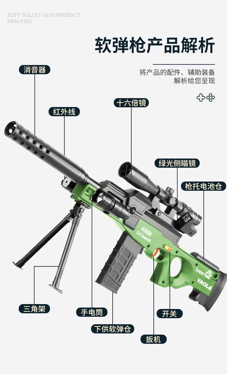 电动连发儿童m146软弹枪玩具吃鸡套装男孩awm抢电动连发大菠萝249模型