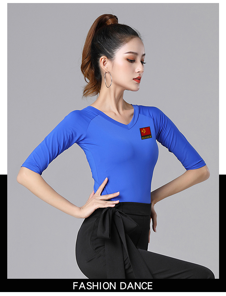 拉丁舞练功服女新款摩登舞上衣国标舞蹈服装交谊广场舞蹈服夏黑色中