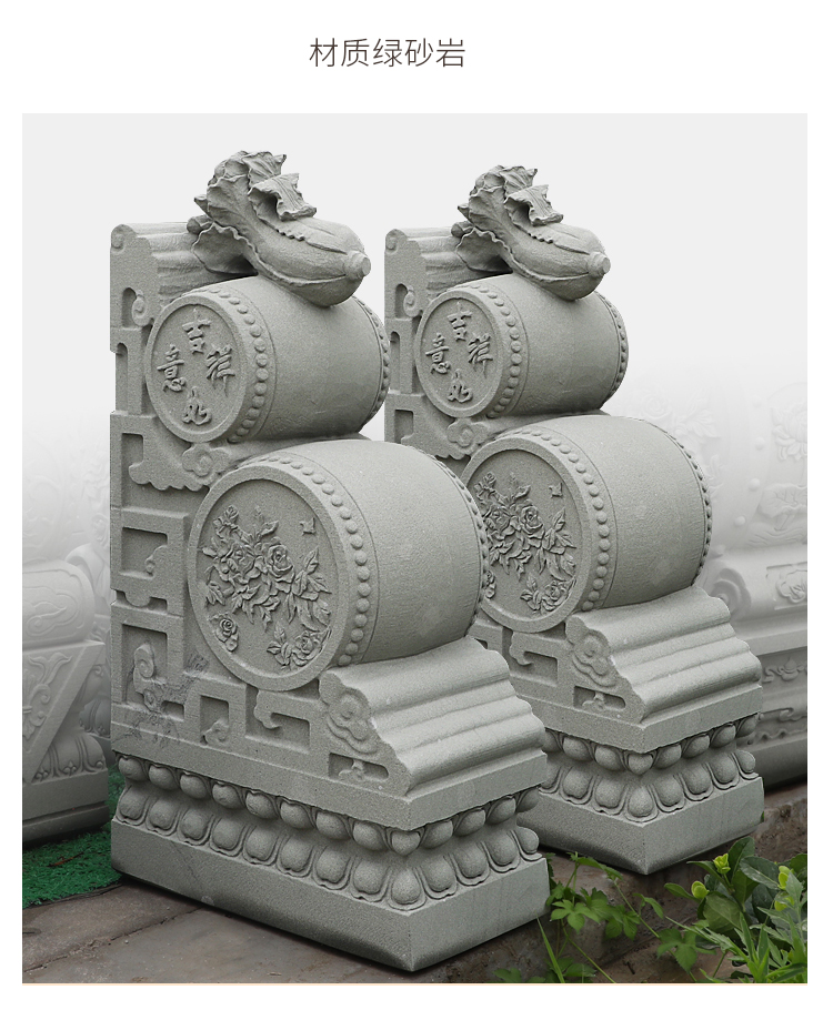 石雕门墩抱鼓石庭院家用中式门口摆件汉白玉雕花石鼓门墩汉白玉80cm