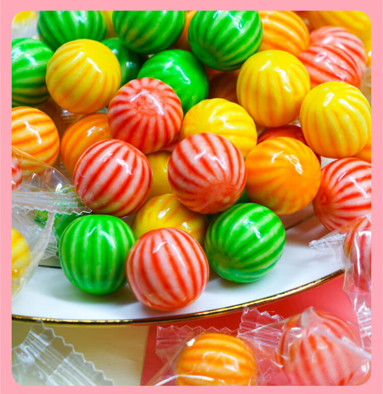 泡泡糖水果味西瓜形状儿童零食口香糖儿时回忆散装彩球怀旧小糖果1500