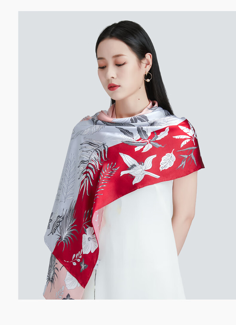 绣娘丝绸真丝长巾桑蚕丝围巾女冬季百搭新款披肩外搭送礼感温柔灰粉