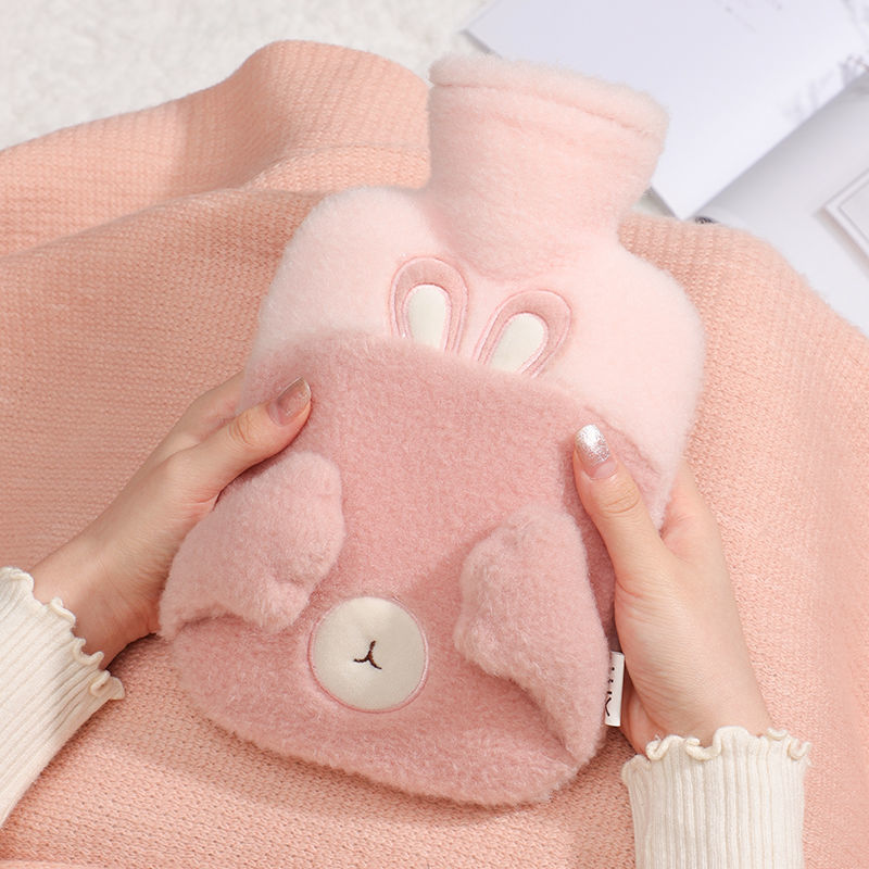 毛绒热水袋注水小可爱防爆暖水袋生理期热敷暖肚子暖宝宝大号容量藏青