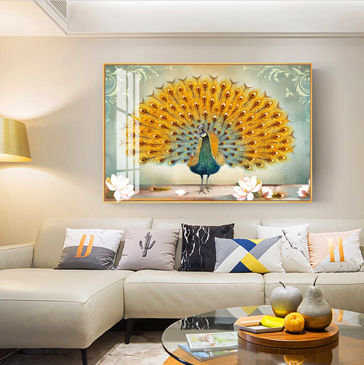 【京闪送】孔雀开屏挂画简欧客厅装饰画卧室沙发背景墙挂画饭厅玄关