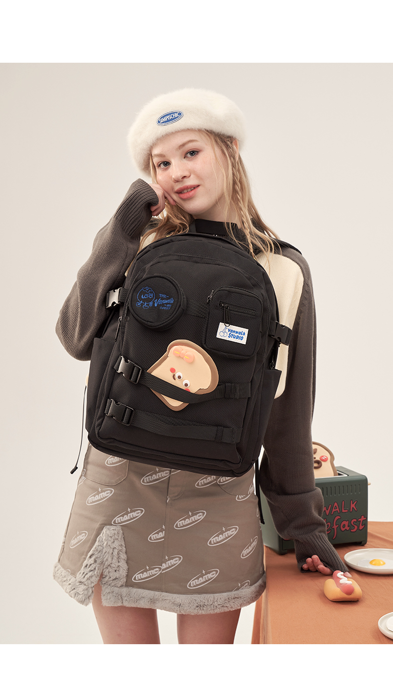 vanwalk双肩包元气早餐自制春季入学指南复古大容量书包学院休闲双肩