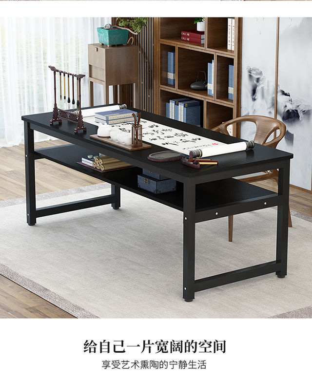 中式书法桌电脑桌毛笔写字台双层辅导培训桌学生绘画桌简约书画桌柚木