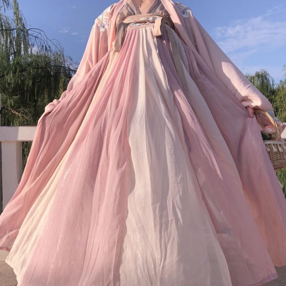 金典轻云居【妙音】汉服女原创日常对襟齐胸一片式襦裙9米大摆 藕色