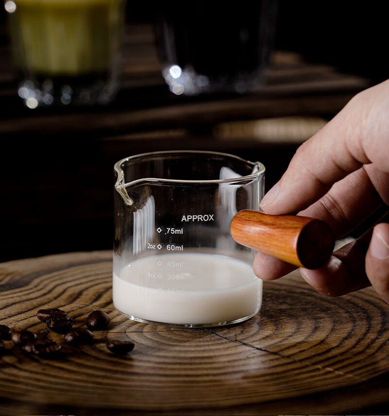 浓缩杯 意式浓缩咖啡杯木柄玻璃小奶盅带刻度盅司量杯shot杯萃取杯奶