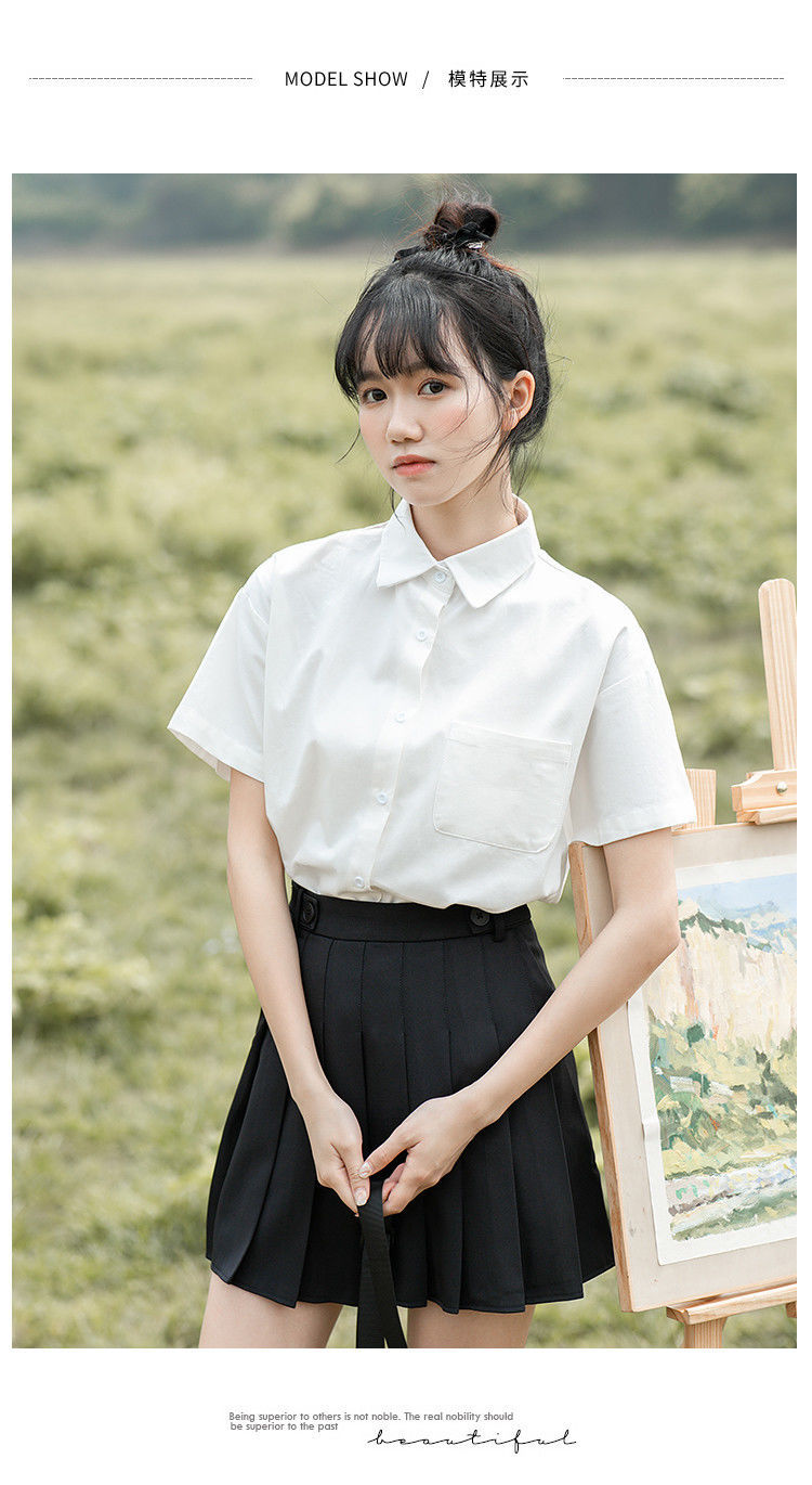 衬衫女白衬衫短袖春夏新款气质时尚百搭潮百搭宽松jk衬衣学生班服工装