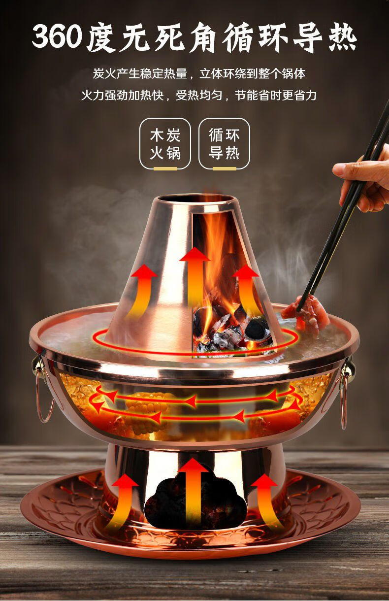 〆新款定制铜锅火锅家用木炭纯铜火锅老式铜火锅炭火铜锅老北京商用