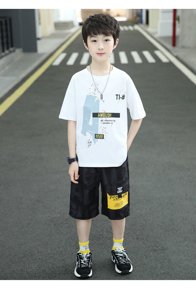 特价捡漏皮尔卡丹品牌潮酷帅气615岁9男童夏装套装2022新款潮装运动