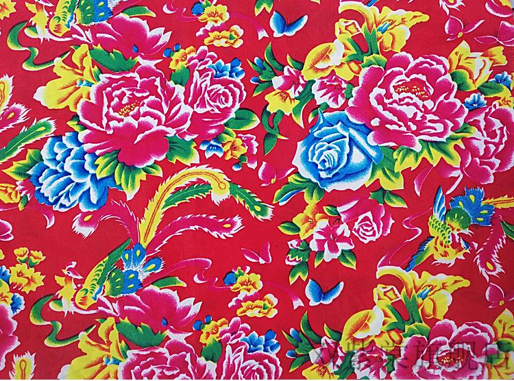 东北大花棉绸布料东北大花布凤凰牡丹装饰纯棉绸人造棉面料酒店农家乐