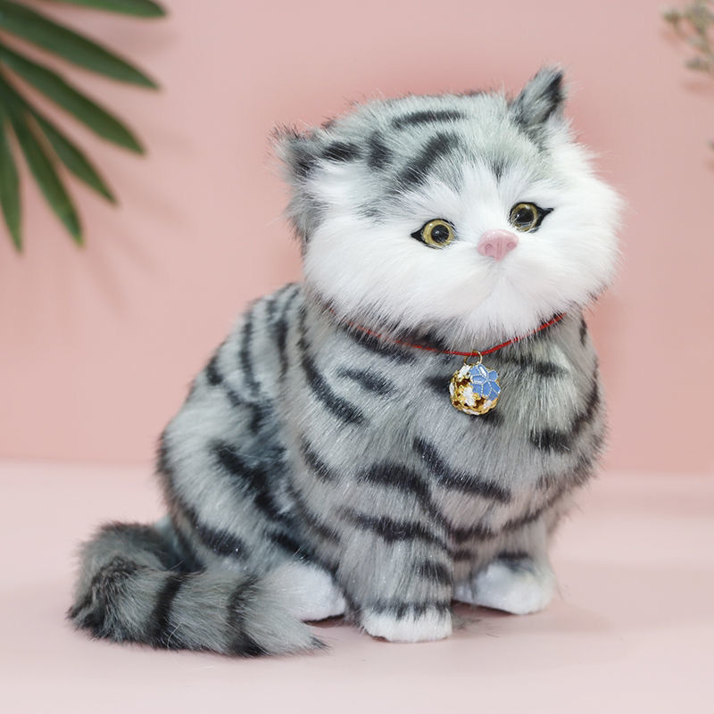 仿真猫咪玩偶会叫小猫咪摆件可爱假猫咪儿童玩具公仔生日礼物会叫黑头
