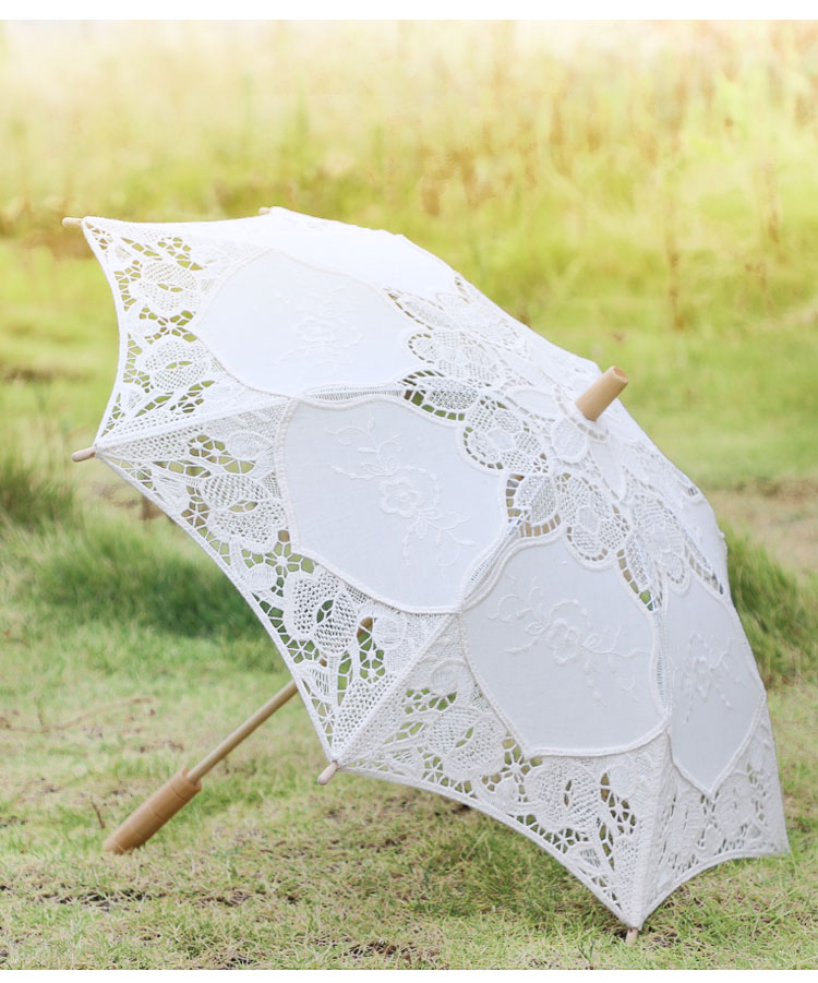 骊居森lijusen结婚伞白色蕾丝伞拍照布艺镂空木柄伞婚纱照写真摄影