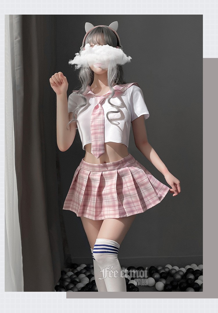 半乳上衣百褶裙二次元女水手服cos校服超短裙透明透视7038jk校园蓝白