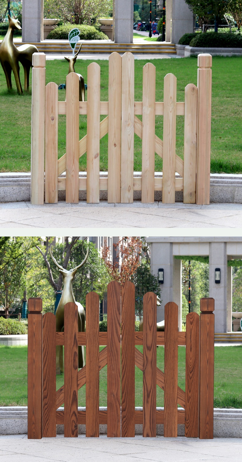 花园木门碳化腐木栅栏围栏门户外庭院围墙院子篱笆护栏双开木门白色