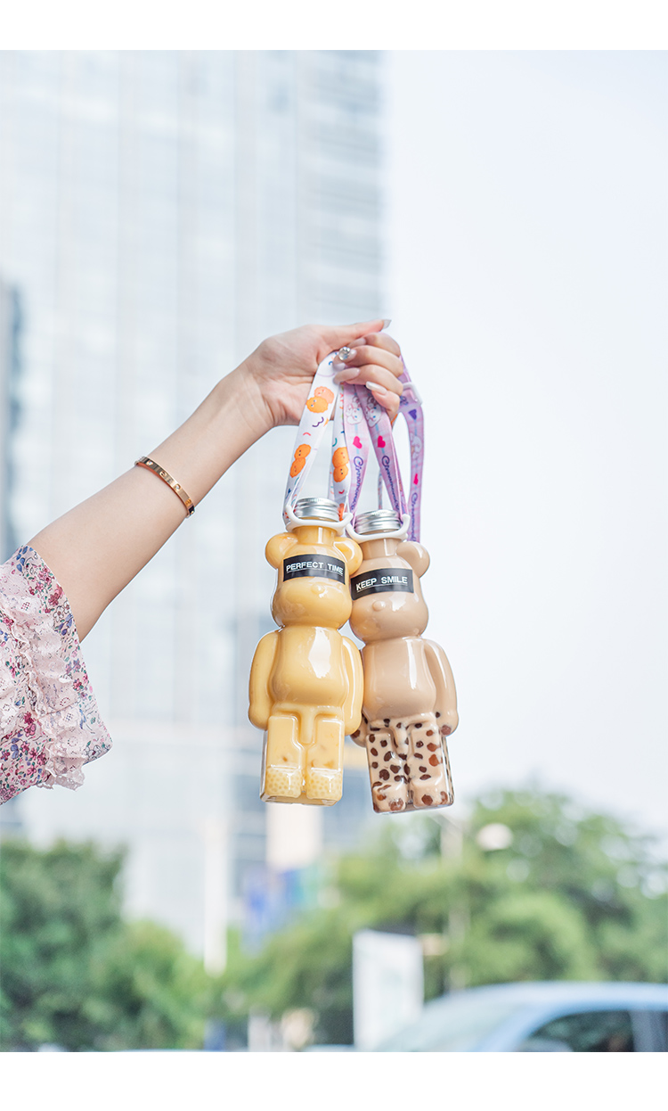 杨枝甘露瓶子 网红暴力熊饮料瓶 杨枝甘露空瓶小熊奶茶瓶子 一次性