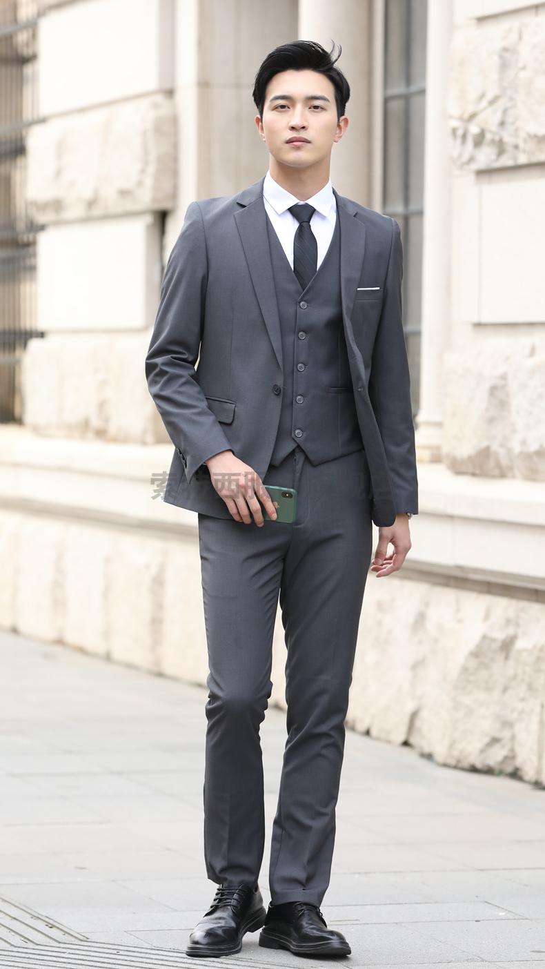 新郎结婚伴郎服商务休闲婚礼面试职业正装小西装男学生毕业工装服二扣