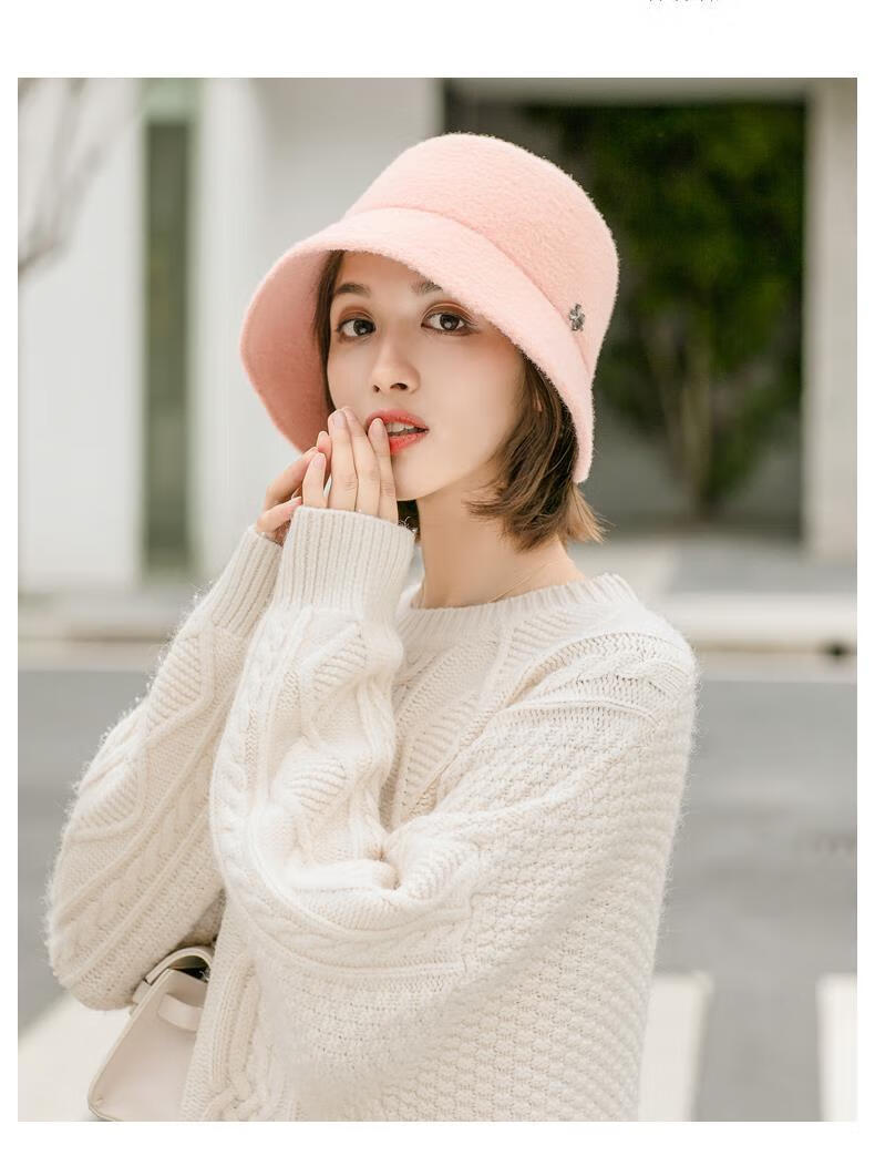 鱼夫女帽韩版帽子女ins春秋冬季时尚盆帽韩版日系百搭色渔夫帽显脸小