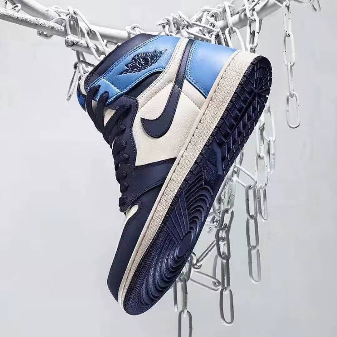 aj男鞋篮球鞋aj1大学蓝白丝绸白黑熊猫扣碎篮板绿脚趾高帮运动鞋聨