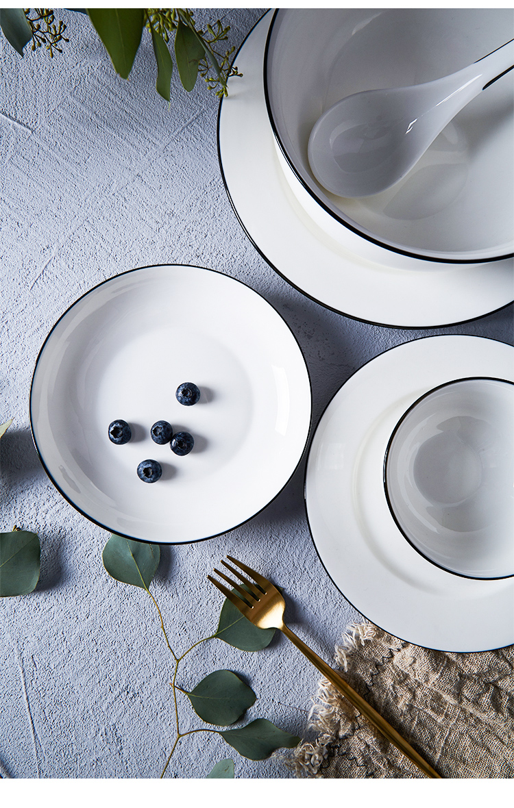 简约欧式餐具黑线小碗釉下彩纯白家用防烫吃饭碗大汤碗越后猫45英寸