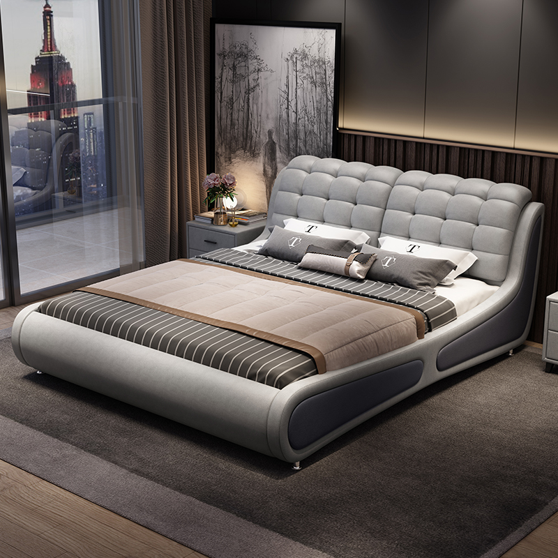 主卧布艺床现代简约双人床储物床北欧多功能科技布床2021新款婚床