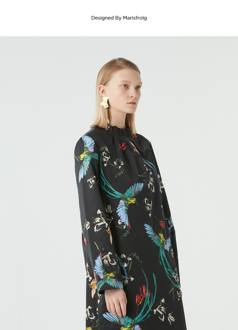 绿色出行marisfrolg玛丝菲尔印花连衣裙女秋季中长款时尚气质裙子花色