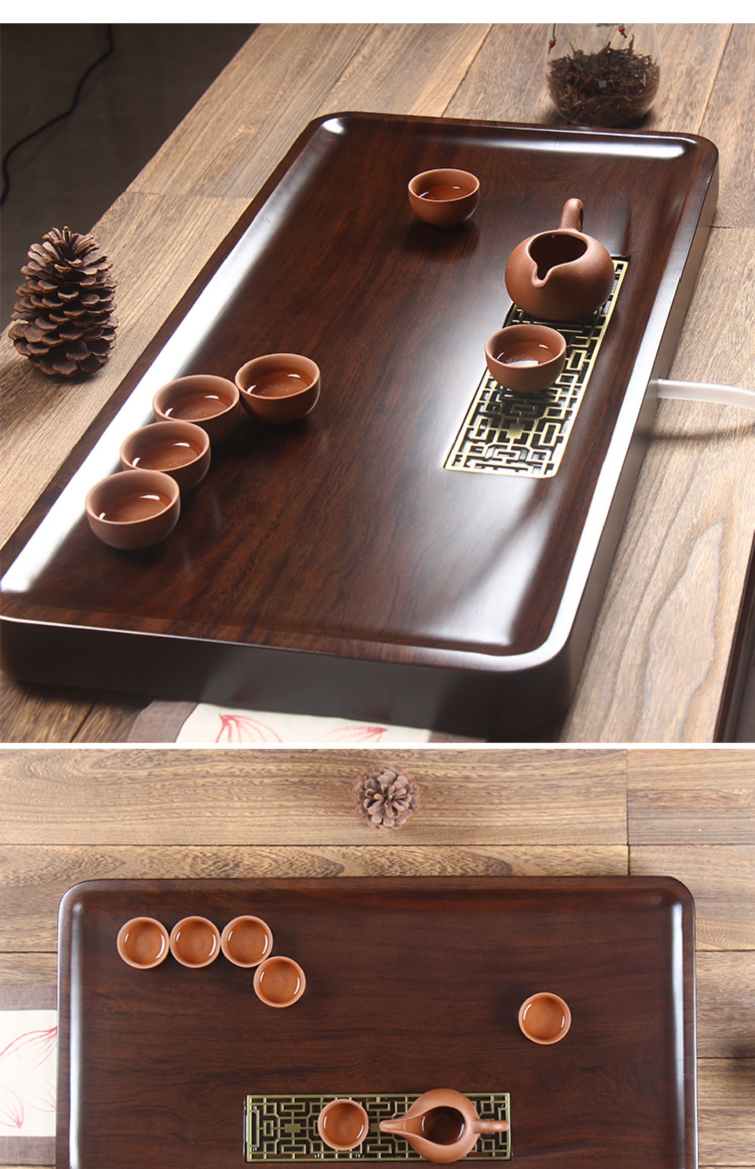 梧珑黑檀木茶盘实木整块原木家用大号功夫茶具茶台茶海茶托盘简约排水