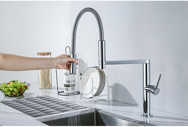 科勒卫浴旋转全铜冷热抽拉式厨房水龙头水槽洗菜盆花洒龙头铬色磁铁