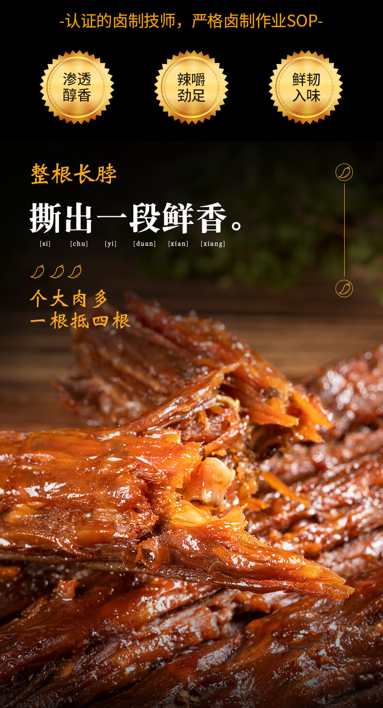 嗨鸭脖整根风干手撕即食肉类鸭货小吃网红休闲零食年货 香甜蜜汁60g*4