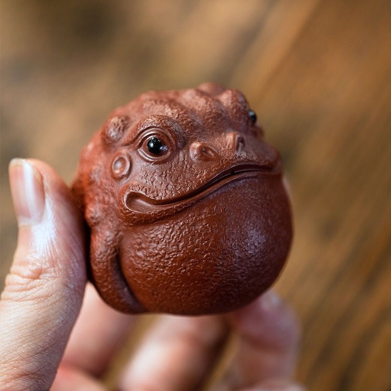 宜兴紫砂金蟾茶宠可养摆件创意茶玩配件节日礼物生日礼品宝宝蟾红色