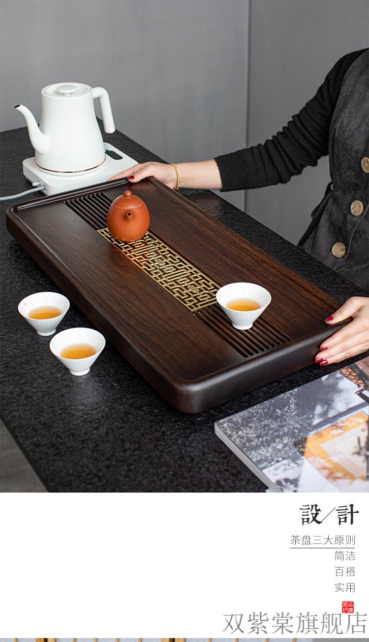 小型茶台黑檀木排水式小桥流水整块木茶盘托盘实木功夫茶具家用排水式