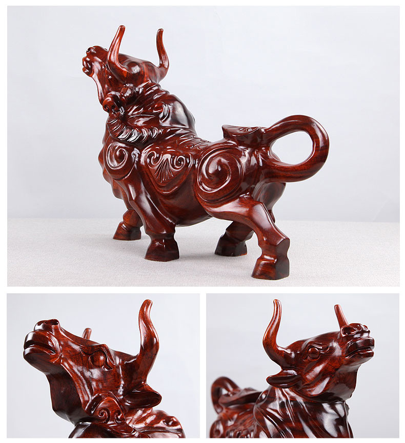 莱朗红木工艺品木雕十二生肖牛摆件牛气冲天家居摆设拓荒牛牛气冲天红