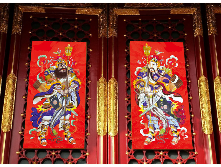 门神门神门贴杨柳青手绘年画秦琼尉迟恭特大号门神防盗门装饰30x52cm