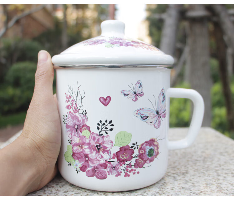 铁瓷缸子 超大号茶缸子 1l大容量搪瓷水杯复古经典加