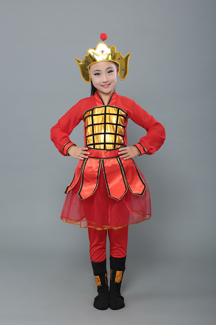 央紫新品花木兰服装新春秋款儿童古装花木兰演出服古代士兵盔甲装儿童