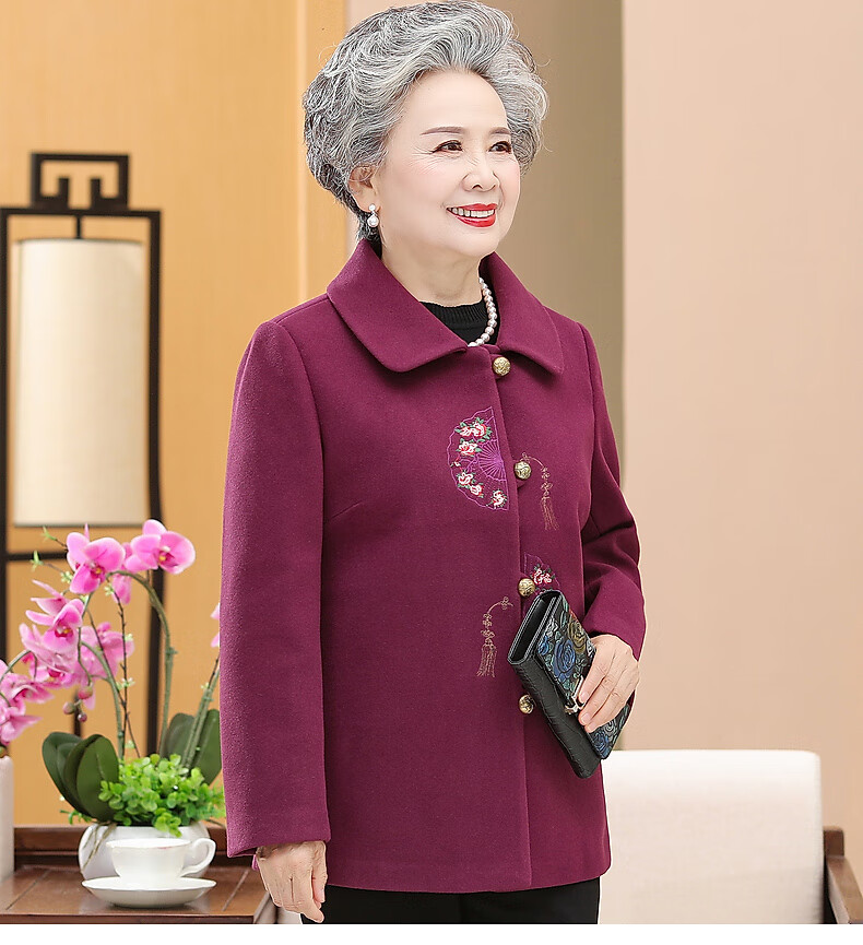 格卡蜜老太太服装奶奶装本命年红色老年外套女春秋中老年人奶奶春装毛