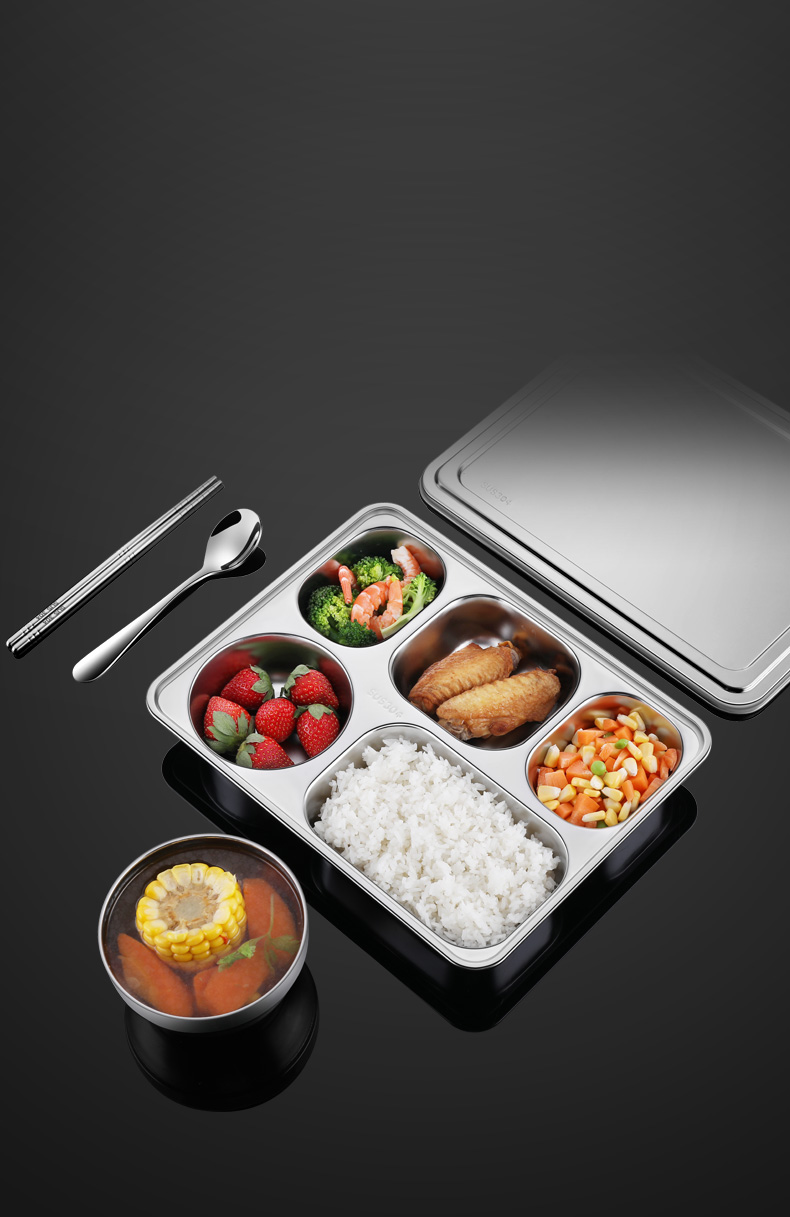 304食品级不锈钢分格餐盘儿童家用大人分隔食堂上班族打饭快餐盘浅款