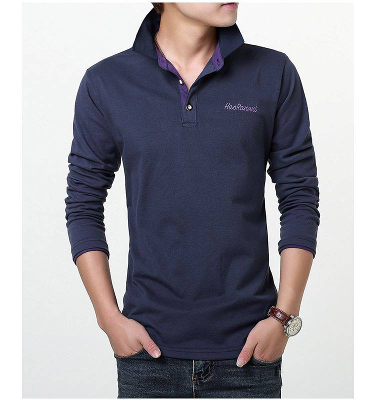 男装带领子t恤男士男式夏季商务潮流夏天体恤灰色黑领长袖165m建议105