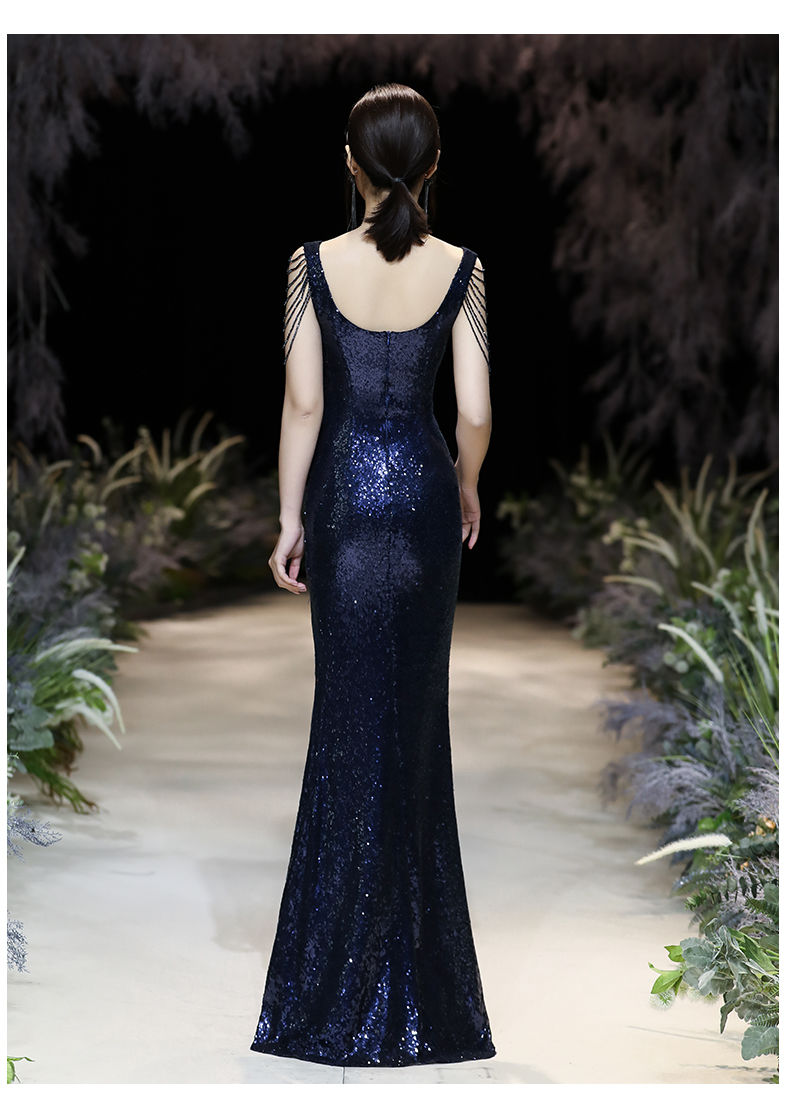 晚礼服女新款高端气质裙亮片修身长款高贵王气场宴会连衣裙年会墨绿色