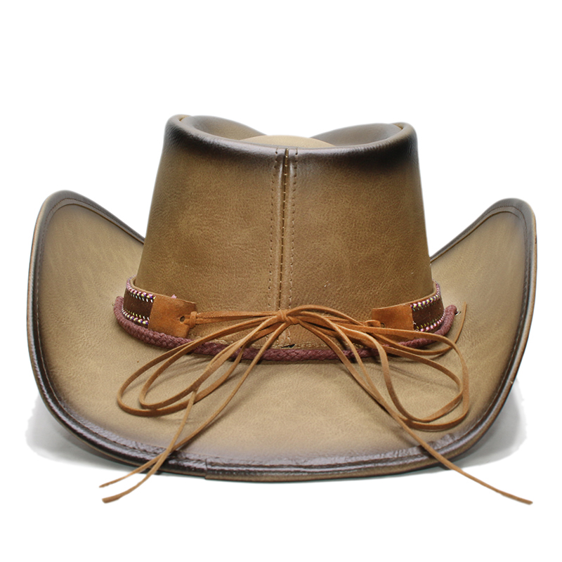 美国西部牛仔帽男女树叶皮革大檐美国西部骑马沙滩帽牛仔帽遮太阳帽子