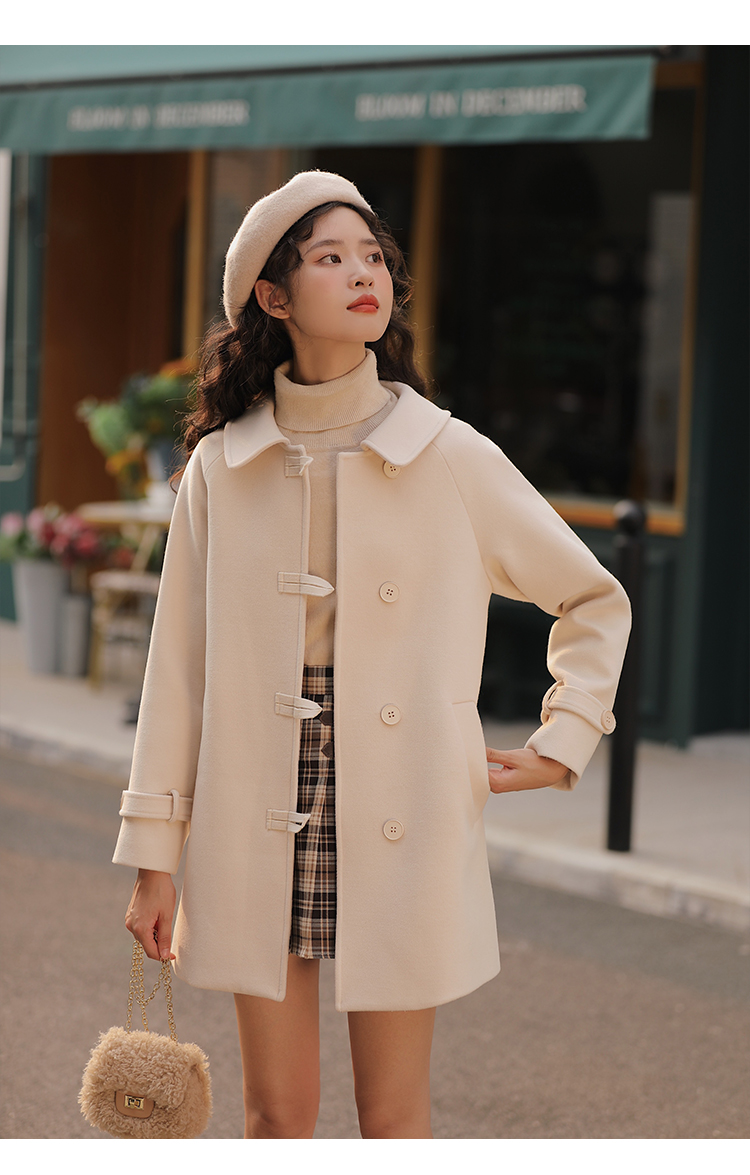 毛呢大衣女学生韩版宽松小个子娃娃领外套秋冬2021中长款羊绒混纺驼色