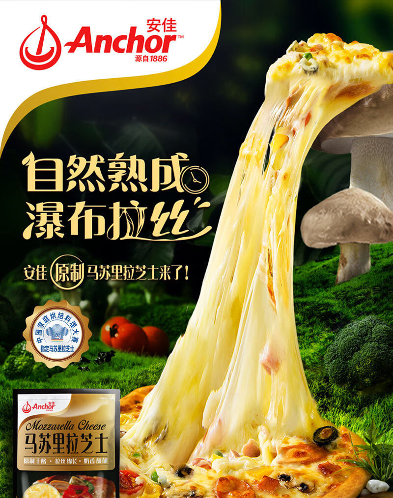 安佳马苏里拉干酪208g奶酪奶油材料奶酪披萨拉丝家用208g2包
