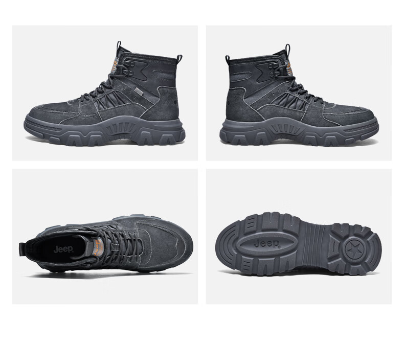 jeep旗舰店男秋冬季男鞋加绒帆布高帮鞋工装靴男复古登山靴子男太空