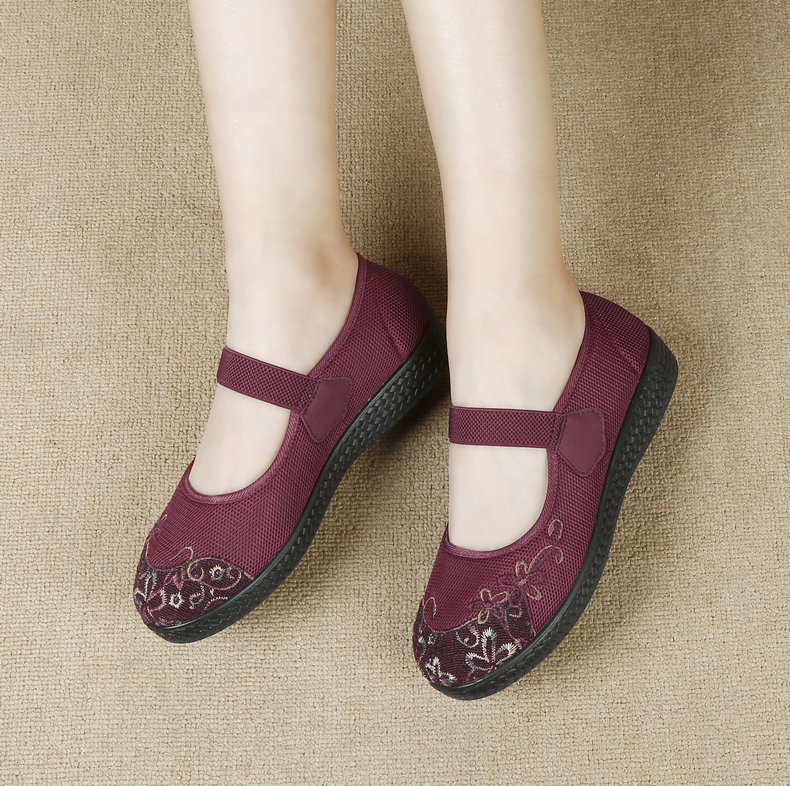 网鞋夏季老北京布鞋老人女鞋软底女大码老太太鞋红色34宽松款脚瘦减一
