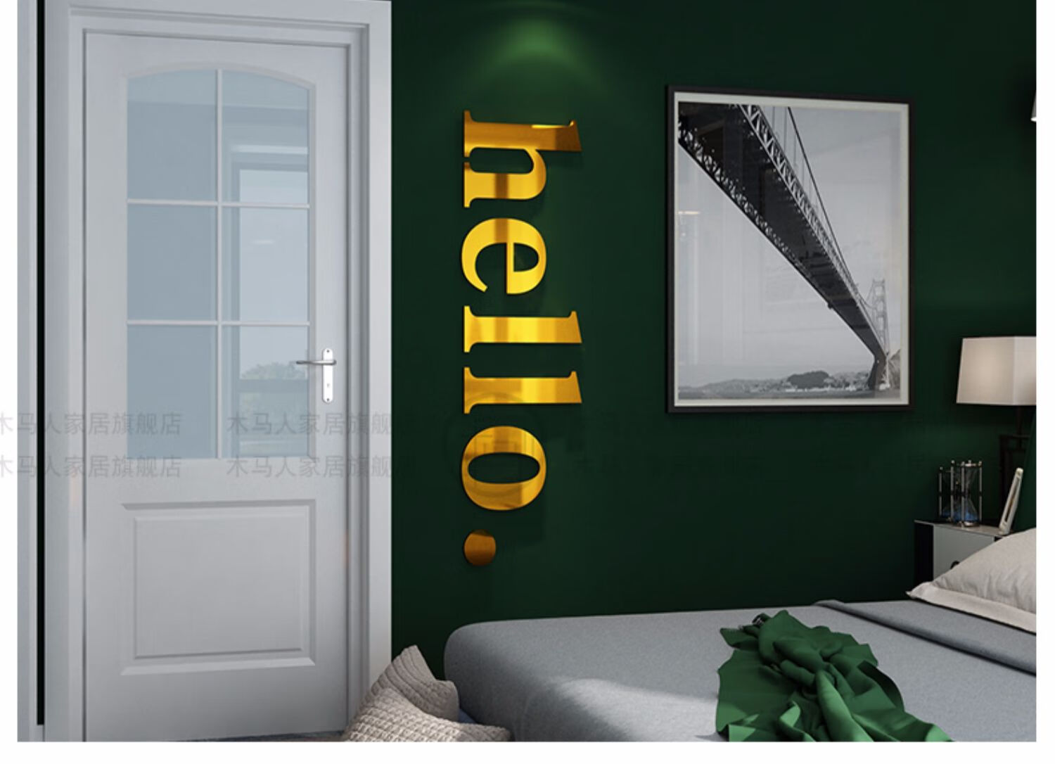 ins装饰3d立体宿舍少女心房间门英文字母墙上贴纸画2371hello白色中