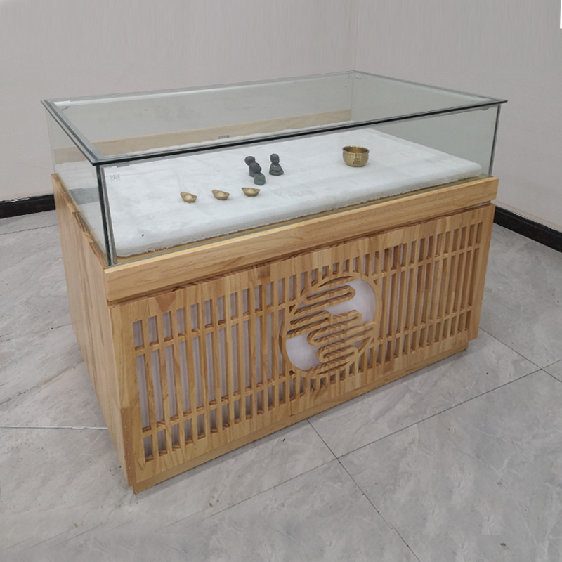 实木珠宝展示柜镂空灯箱玻璃展柜玉器翡翠手串饰品柜高端柜台 100*40*