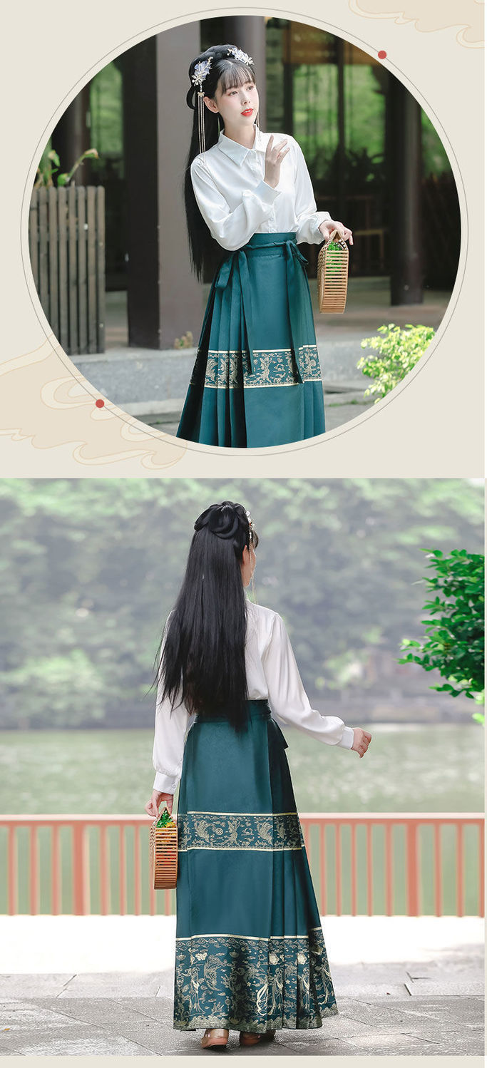 时尚新款女装马面裙半身织金马面裙汉元素改良汉服一片式马面新款