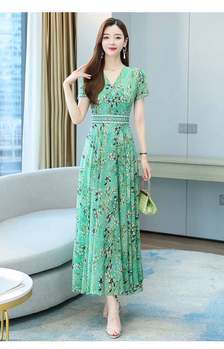 感连衣裙时尚气质女士长裙 橘红碎花 m [建议90-100斤]【图片 价格