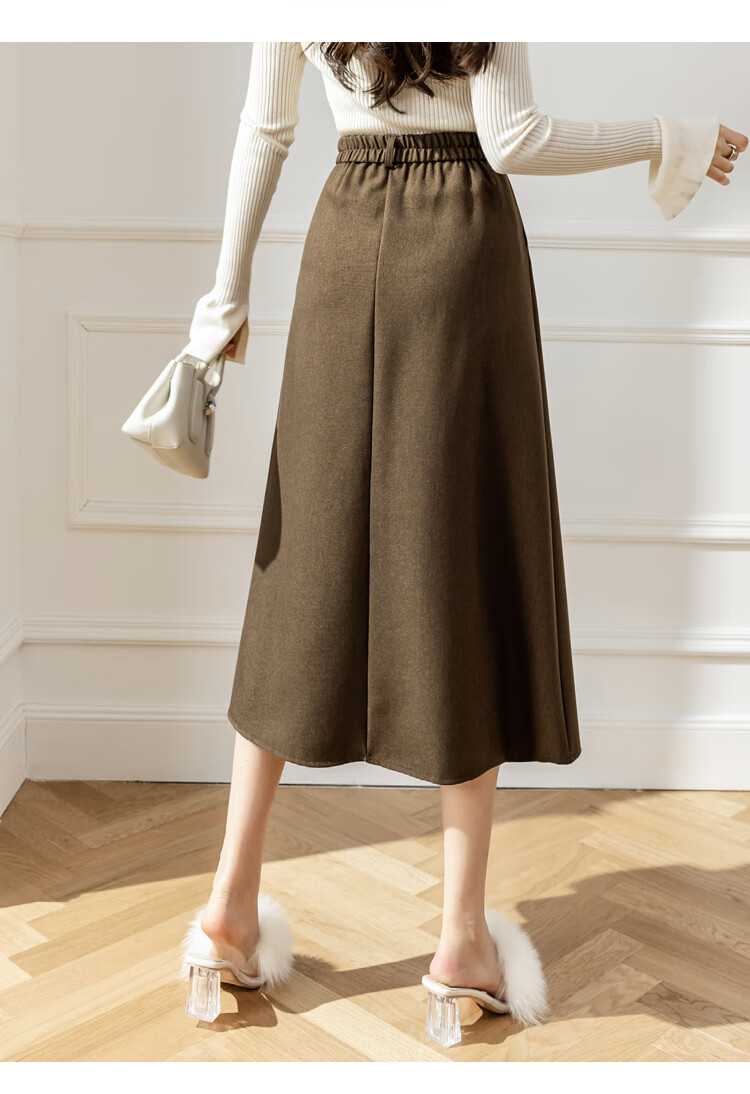 zara旗舰店官网同款咖啡色百褶面料故事半身裙女秋冬中长裙子高腰